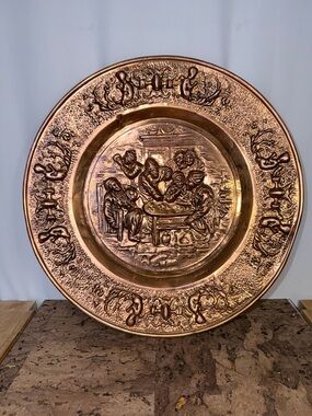 Decorative Copper Wall Plate with Embossed Scene